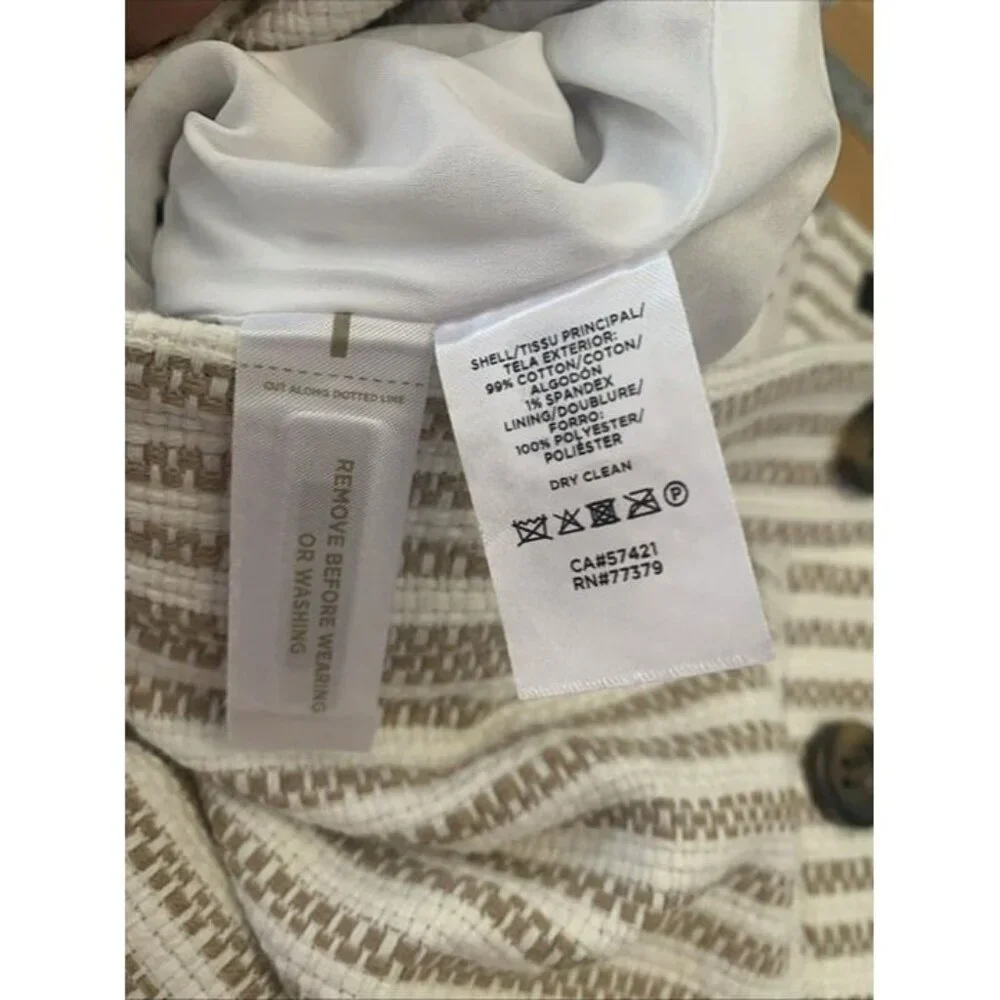 Ann Taylor Cotton Skirt Ivory Tan Stripe Tweed Sz 8 Faux Wrap Lined Fringe NWOT